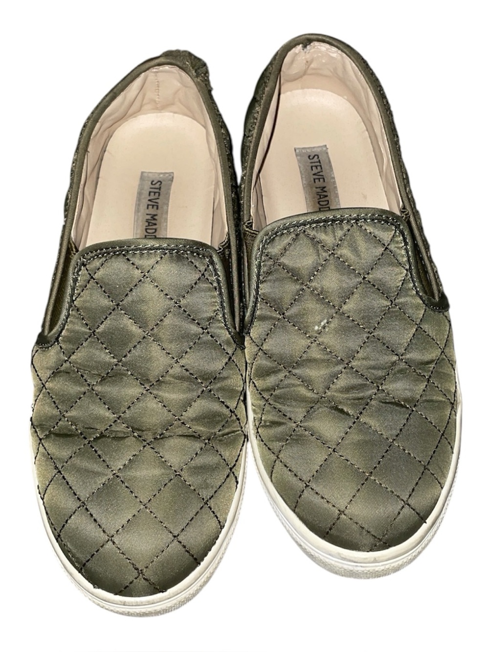 Steve Madden Quilted Olive Green Slip-On Sneakers